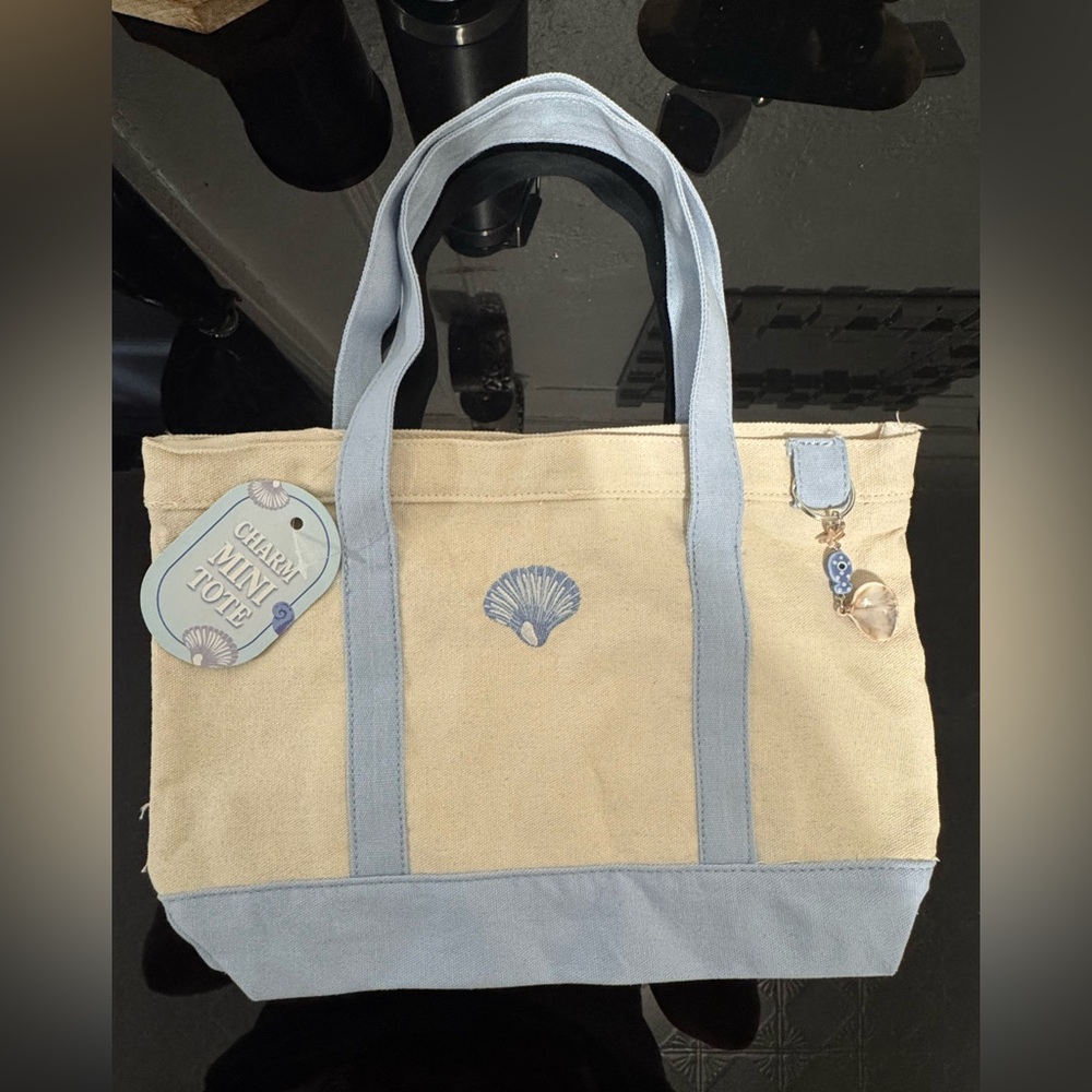 Canvas Shell Charm Mini Tote - Blue and Cream